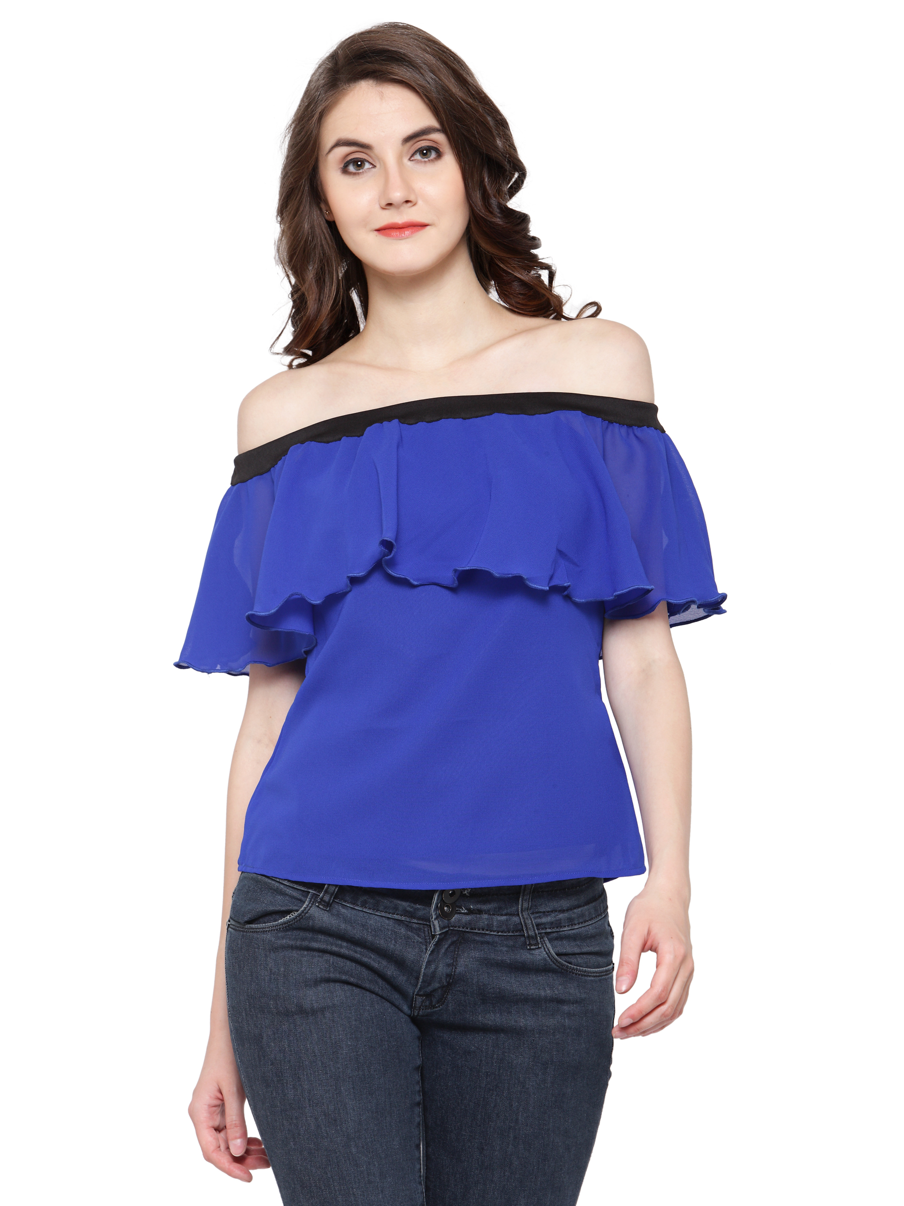 Snazzy Dazzy in Blue Off Shoulder Top